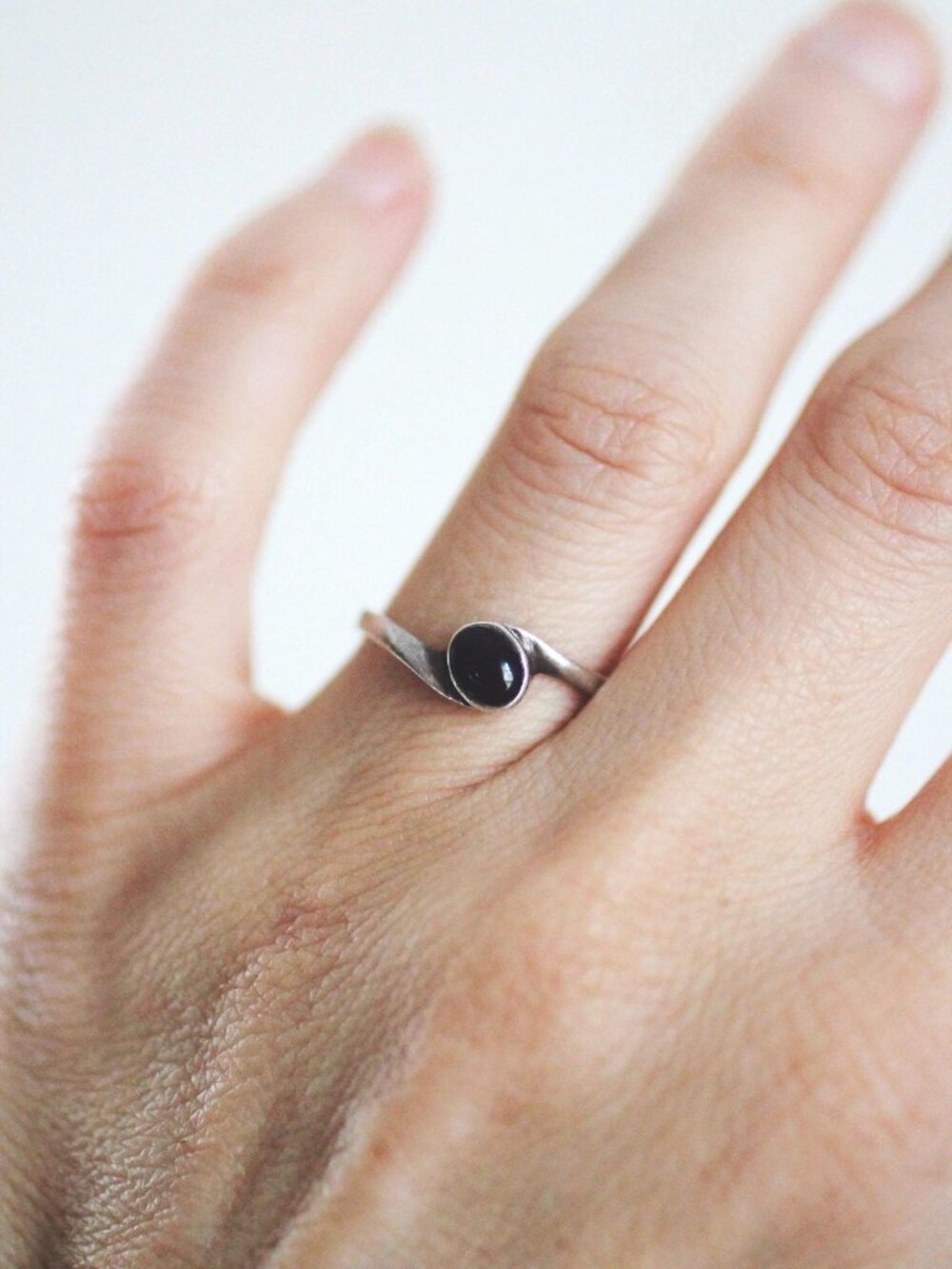 Vintage Sterling Silver Onyx Ring Minimalist Geometric Modernist Design